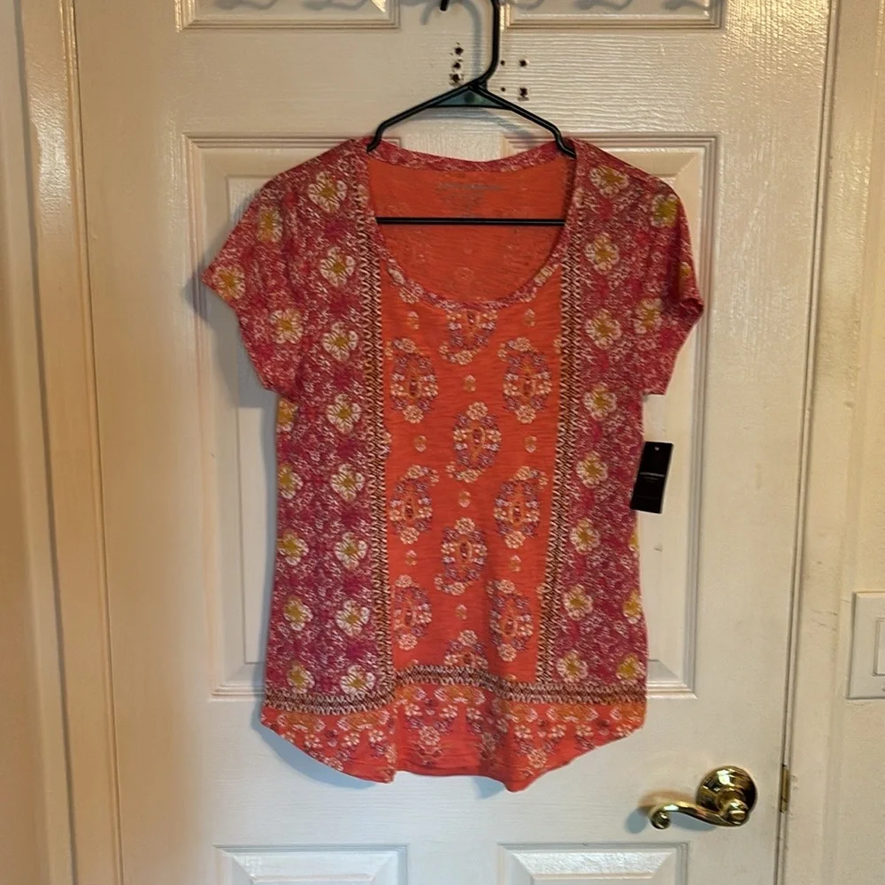 NWT Womens Lucky Brand Boho Top S MSRP $39.50 Coral Multi - Picture 6 of 9